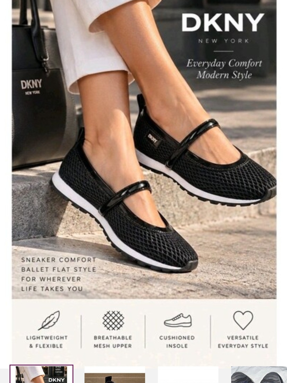 Dkny Black Mesh Mary Jane Ballet Flat Sneaker